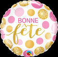18 " MYLAR BALLON Bonne Fete Pois Rose Et Or